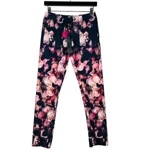 NEW! Shiki Floral Print Scuba Legging Pant Ankle Black Pink Casual - S